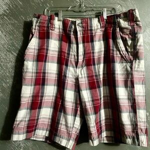 Plugg Red and White Plaid Cargo Shorts
